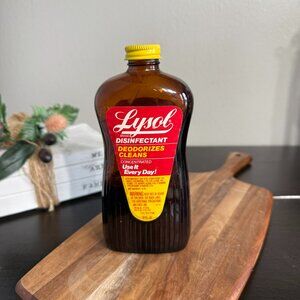 Vintage Lysol Concentrated Disinfectant Amber Glass Bottle 12 fl oz Half Full